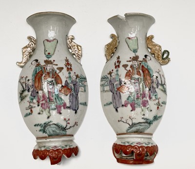 Lot 34 - A pair of Chinese famille rose porcelain wall...