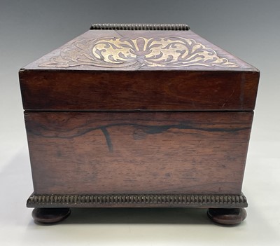 Lot 14 - A Regency rosewood and cut brass inlaid box or...