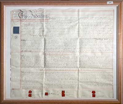 Lot 215 - A framed indenture, dated 1831, between...