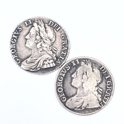 Lot 32 - George II Shillings x 2. 1734 Roses & Plumes...