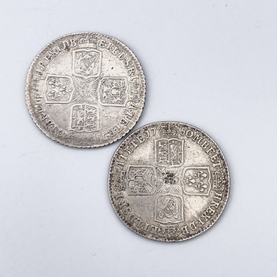 Lot 32 - George II Shillings x 2. 1750 Plain VF, 1758...