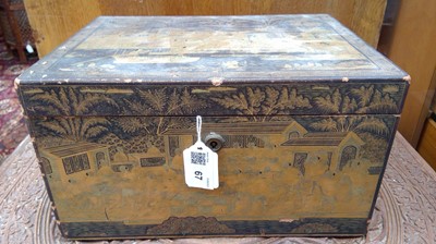 Lot 67 - A Chinese Export black lacquer gilt decorated...