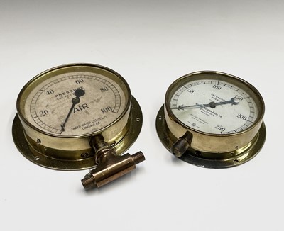 Lot 111 - Six assorted maritime brass pressure gauges,...