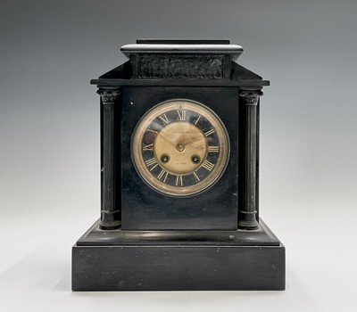 Lot 2923 - A 19th century black slate mantel clock of...