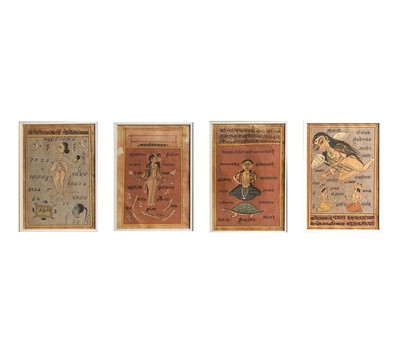 Lot 1021 - Four Indian paintings, each with arabic script,...