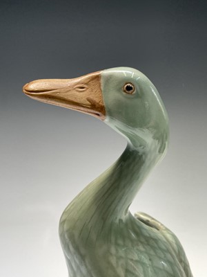 Lot 89 - A large Chinese celadon model of a duck, early-...