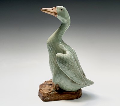 Lot 89 - A large Chinese celadon model of a duck, early-...