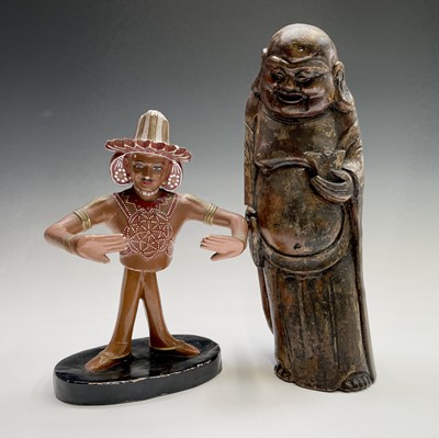 Lot 381 - A Chinese carved bamboo figure of Buddha,...