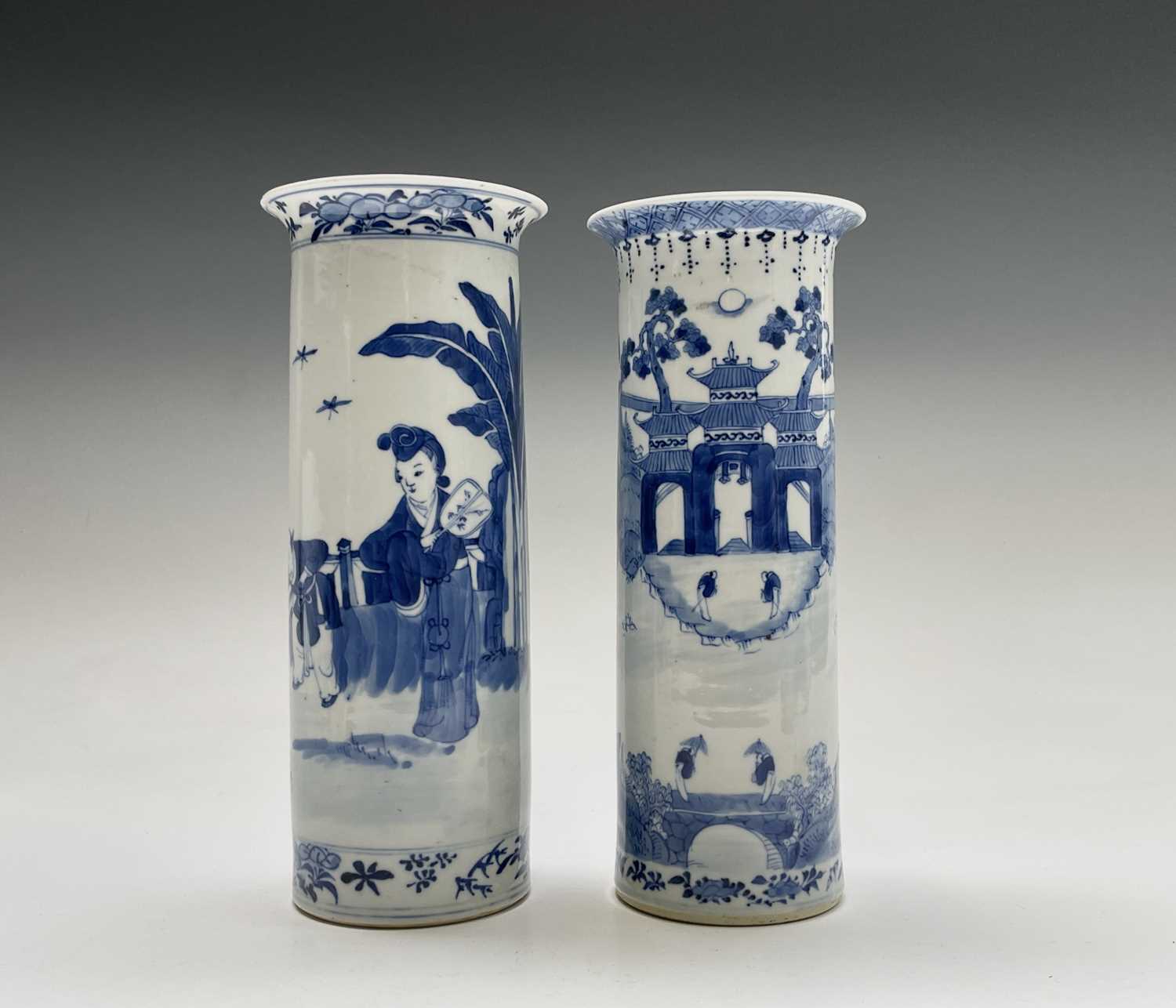 Lot 150 - Two Chinese porcelain blue white cylindrical...