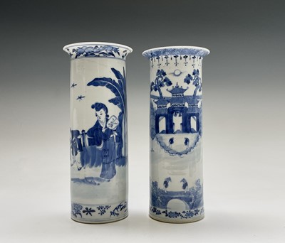 Lot 150 - Two Chinese porcelain blue white cylindrical...