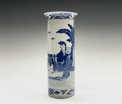 Lot 150 - Two Chinese porcelain blue white cylindrical...