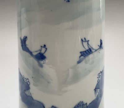 Lot 150 - Two Chinese porcelain blue white cylindrical...