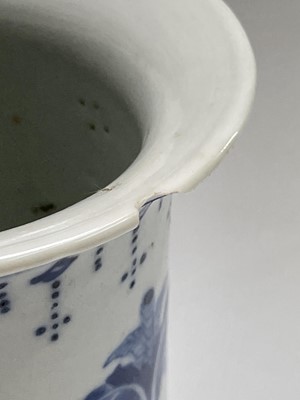 Lot 150 - Two Chinese porcelain blue white cylindrical...