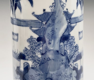 Lot 150 - Two Chinese porcelain blue white cylindrical...