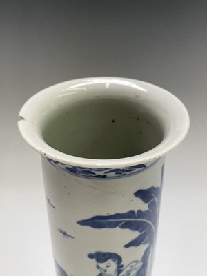 Lot 150 - Two Chinese porcelain blue white cylindrical...