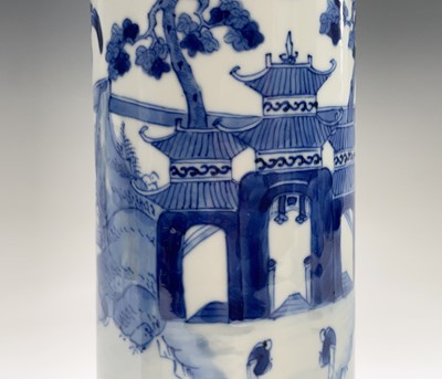 Lot 150 - Two Chinese porcelain blue white cylindrical...