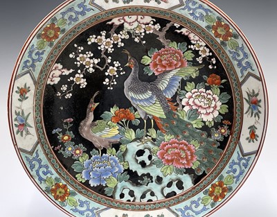 Lot 156 - A Chinese famille noire porcelain charger,...