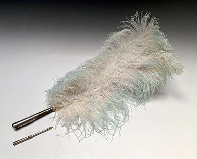 Lot 188 - Feather fan with plain silver handle and an...