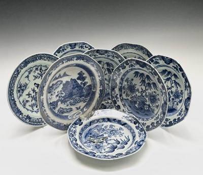 Lot 175 - Eight Chinese Export porcelain blue and white...