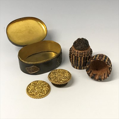 Lot 2716 - A Japanese metal snuff box, a Tunbridge ware...
