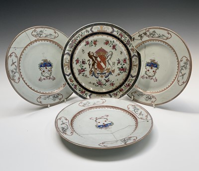 Lot 188 - Three Chinese famille rose Armorial porcelain...