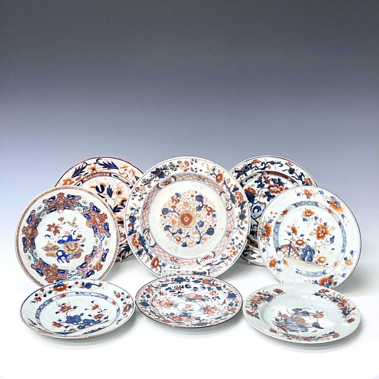 Lot 195 - Eight Chinese Imari porcelain plates, 18th...