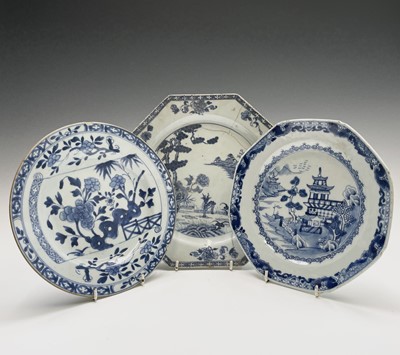 Lot 161 - Three Chinese Export porcelain blue and white...