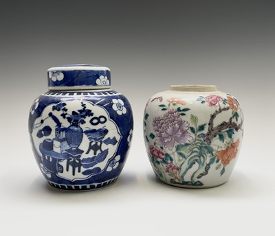 Lot 200 - A Chinese porcelain prunus blossom blue and...