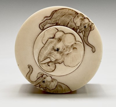 Lot 220 - A Japanese ivory circular box and cover, Meiji...