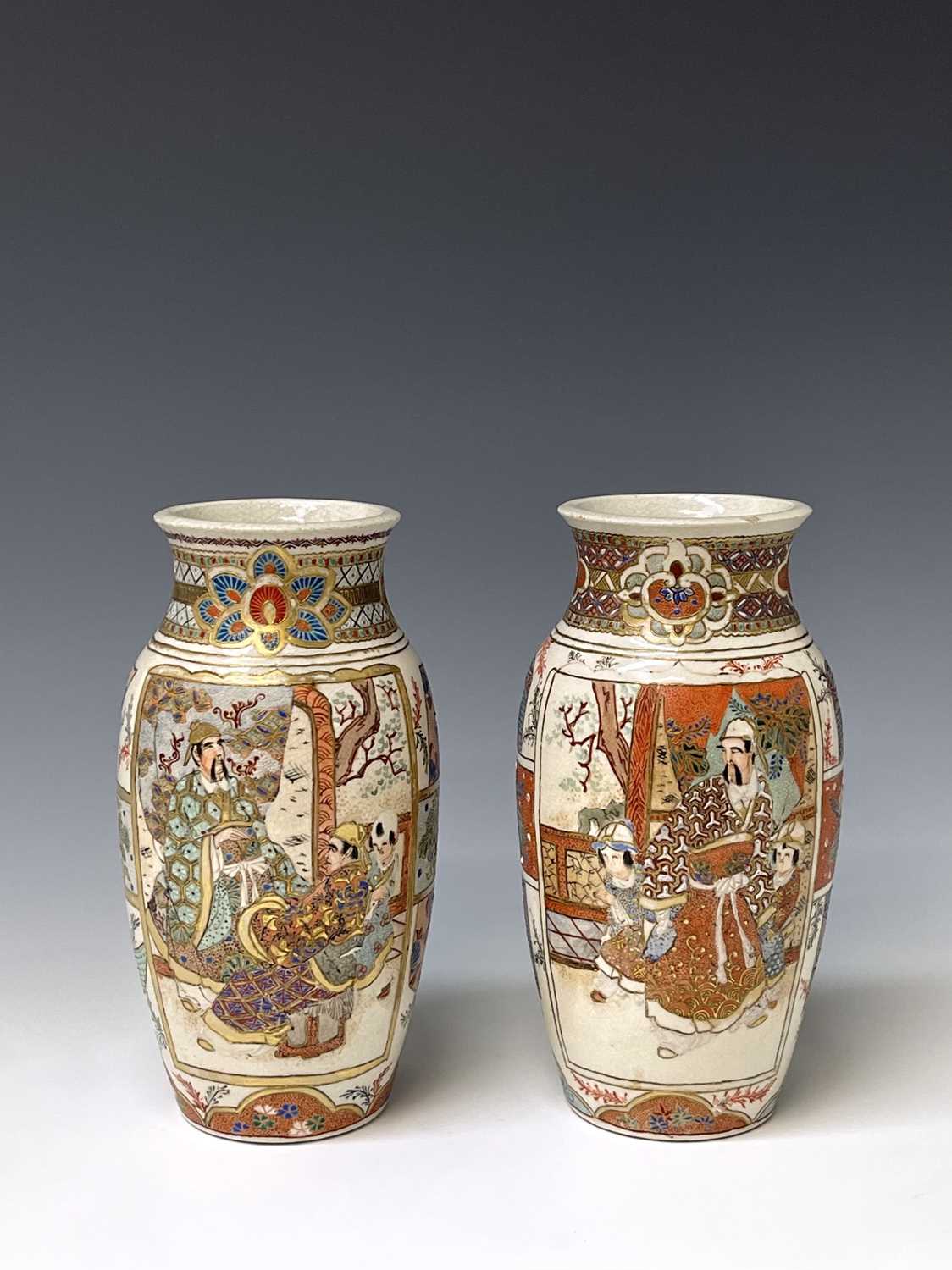 Lot 242 - A pair of Japanese Satsuma pottery vases, by...