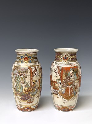 Lot 242 - A pair of Japanese Satsuma pottery vases, by...