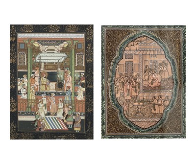 Lot 1040 - A pair of Islamic paintings on silk of figures...