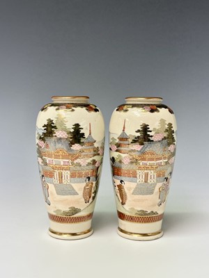 Lot 257 - A pair of Japanese Satsuma vases, character...