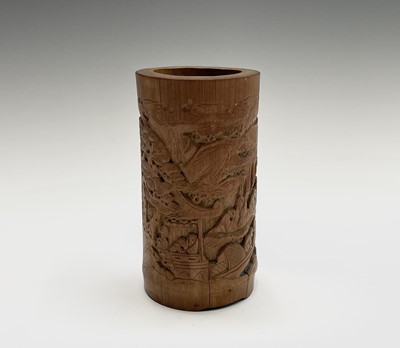 Lot 263 - A small Chinese finely carved bamboo brush pot,...