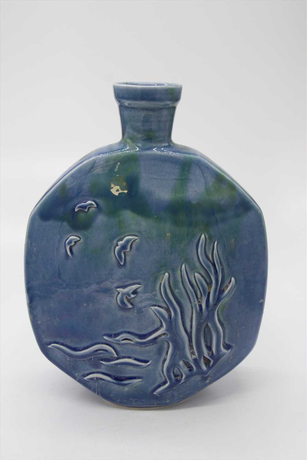 Lot 1409 - A large Lamorna pottery blue glazed flask...