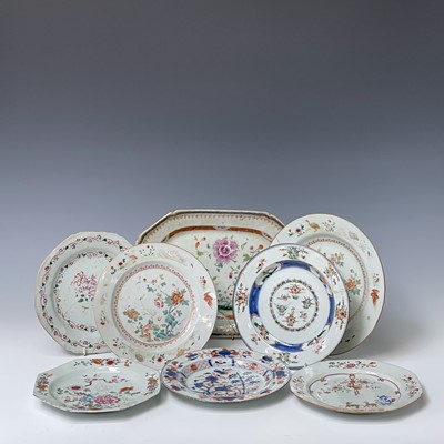 Lot 274 - Three Chinese famille rose porcelain plates,...