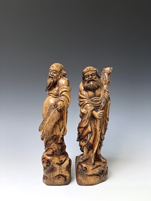 Lot 266 - A pair of Chinese hardwood figures of...