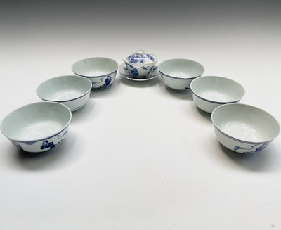 Lot 277 - A set of six Chinese blue and white rice bowls,...