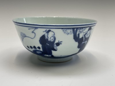 Lot 277 - A set of six Chinese blue and white rice bowls,...