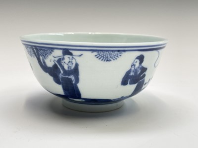 Lot 277 - A set of six Chinese blue and white rice bowls,...