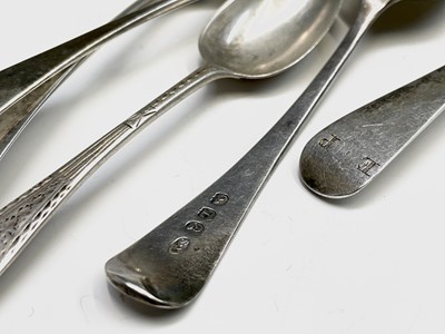 Lot 40 - Silver spoons a silver pusher and two plain...
