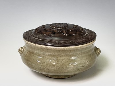 Lot 35 - A Chinese Longquan celadon censer, possibly...