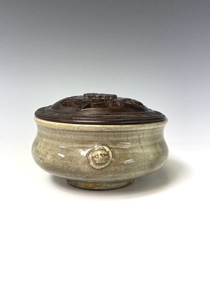 Lot 35 - A Chinese Longquan celadon censer, possibly...