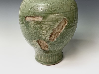 Lot 12 - A large Chinese longquan celadon vase, Yuan...