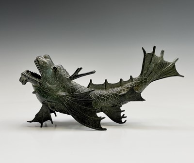 Lot 299 - A Chinese bronze figure of a dragon fish, 20th...