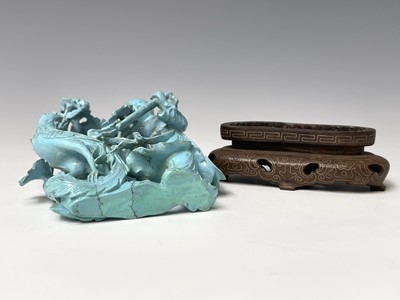 Lot 369 - A Chinese carved turquoise figure of a lady,...