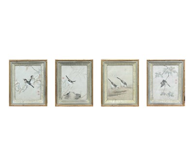 Lot 324 - Four Chinese paintings of birds on silk, 19th...