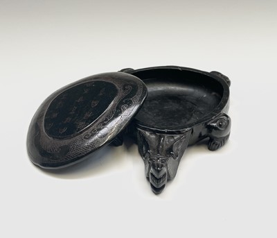 Lot 343 - A Chinese carved hardstone ink holder and...