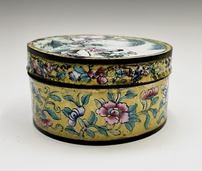 Lot 372 - A Chinese Canton enamel circular box and cover,...