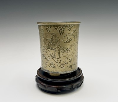 Lot 354 - A Chinese brass brush pot on stand, 19th...